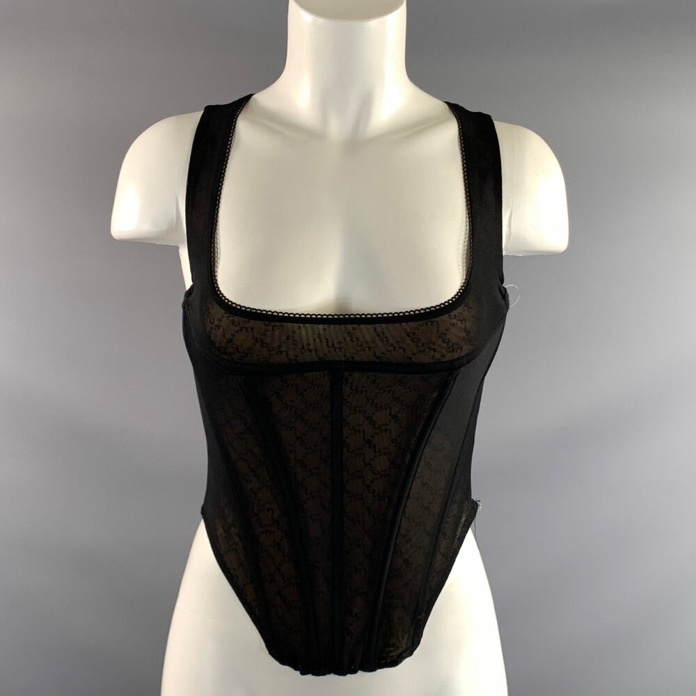 MIAOU Size S Black Tan Polyester Monogram Bustier Dress Top